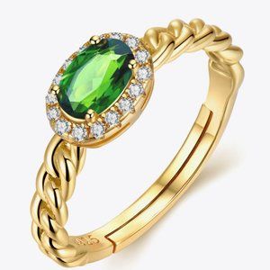 18K Gold Plated Adjustable Diopside Ring For Women